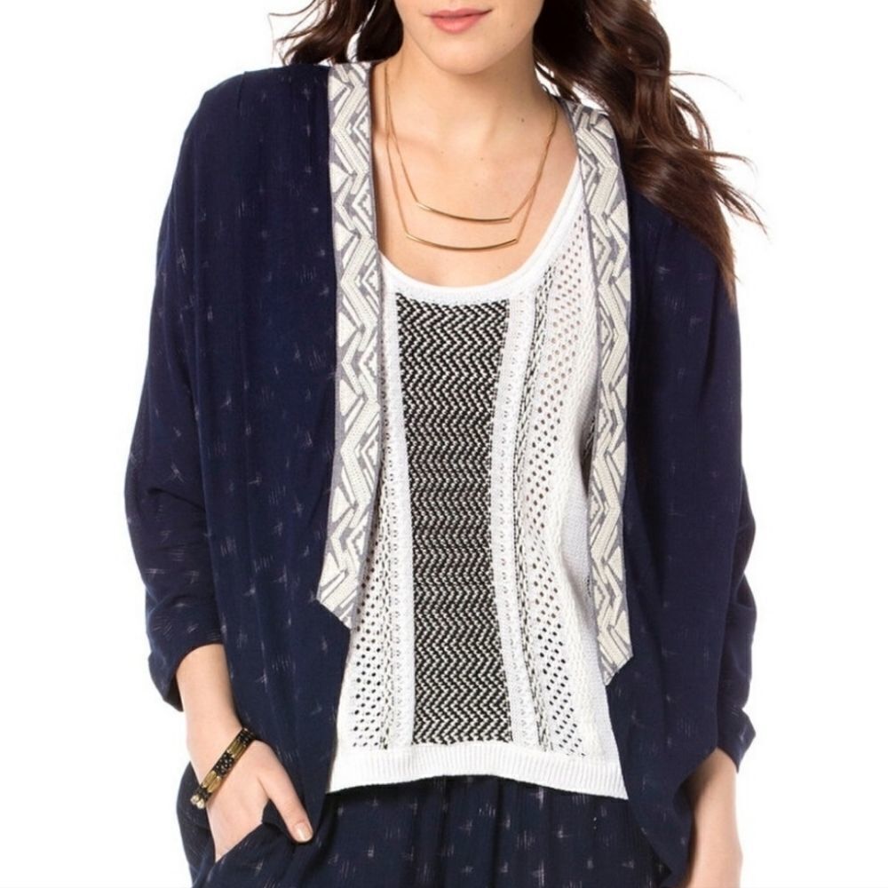 NWT Miss Me Blue & White Bohemian Lace Back Cardigan (S)